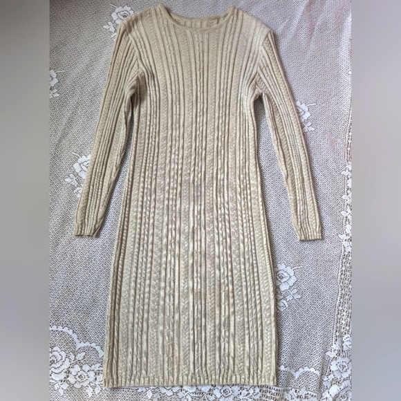 Vintage Ivory Knit Cream Textured Sweater Dress - Picture 1 of 3